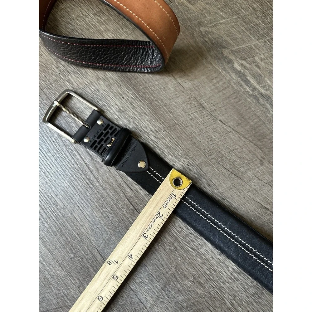 Michael Toschi Black‎ Leather Belt Black Perforated Rubber Section 40 EXCELLENT